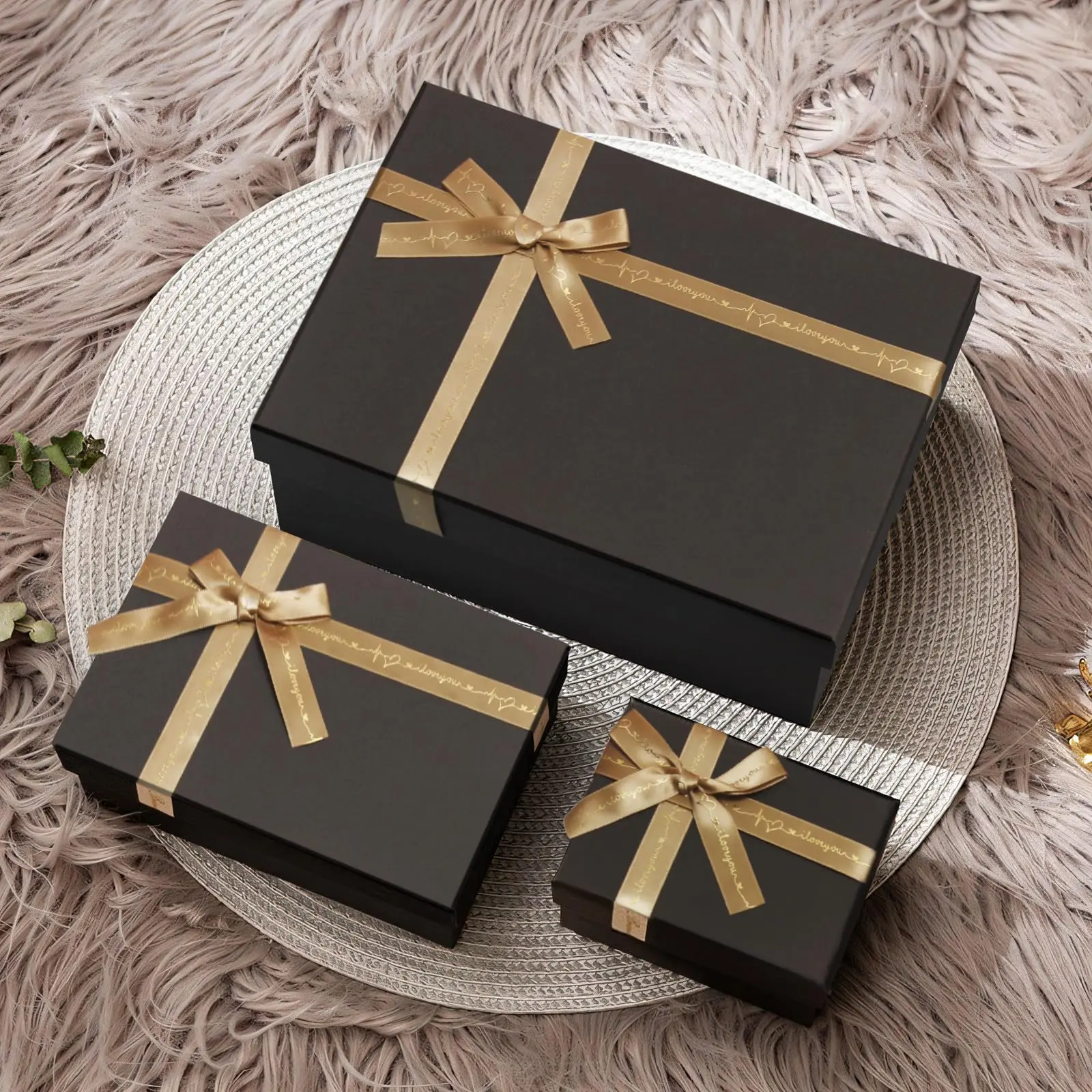 Gift Box with Gold Ribbon and Bow, Durable Lid, Special Box, Elegant Packaging for Birthdays, Holidays, Anniversaries, Christmas, Valentine's Day, Beautiful Gift Box