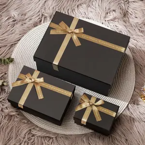 Gift Box with Gold Ribbon and Bow, Durable Lid, Elegant Packaging for Birthdays, Holidays, Anniversaries, Christmas, Valentine's Day, Beautiful Gift Box