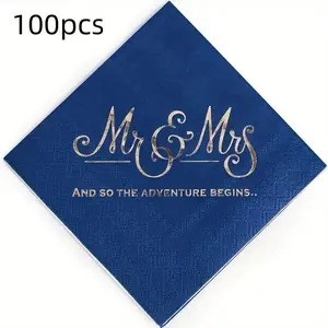 Wooden Mr & Mrs Napkin, 100pcs/set Letter Pattern Napkin, Wedding Napkin, Tableware for Home Kitchen Restaurant, Party Supplies, Disposable Tableware