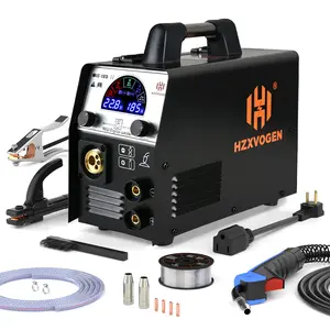 HZXVOGEN MIG185II 185A MIG Welder, 4 in 1 Gas MIG/Flux Core Gasless MIG/Lift TIG/Stick Welder, 110V 220V IGBT Inverter Synergy Multi Process Welding Machine Large LED Screen Display for  diy beginner