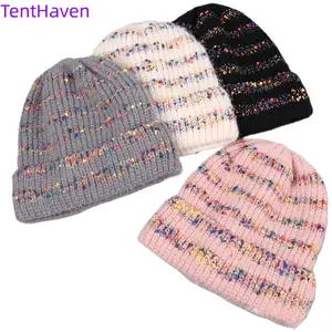 2026 New Women's Knit Hat for Autumn/Winter Japanese Style Warm and Versatile Striped Color Block Cable Knit Pullover Hat