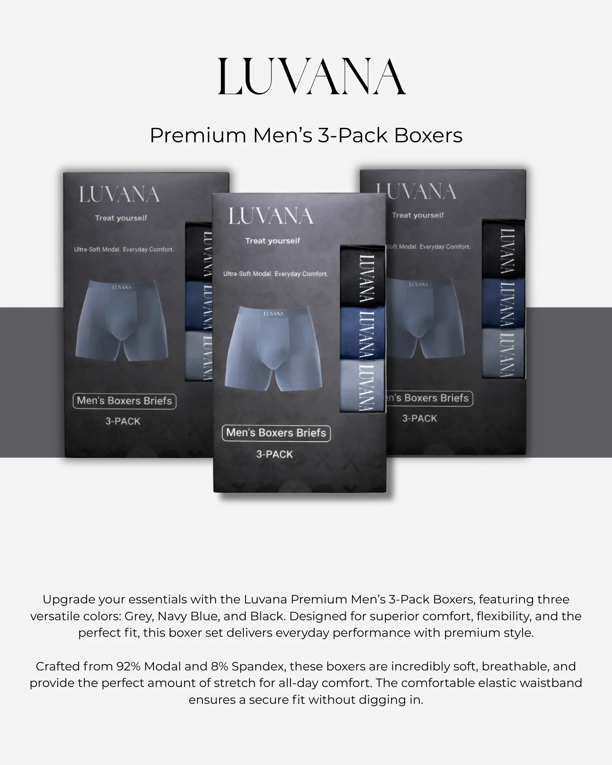 Luvana Men’s Premium Modal Boxers – 3-Pack Luvana Men’s Premium Modal Boxers – 3-Pack