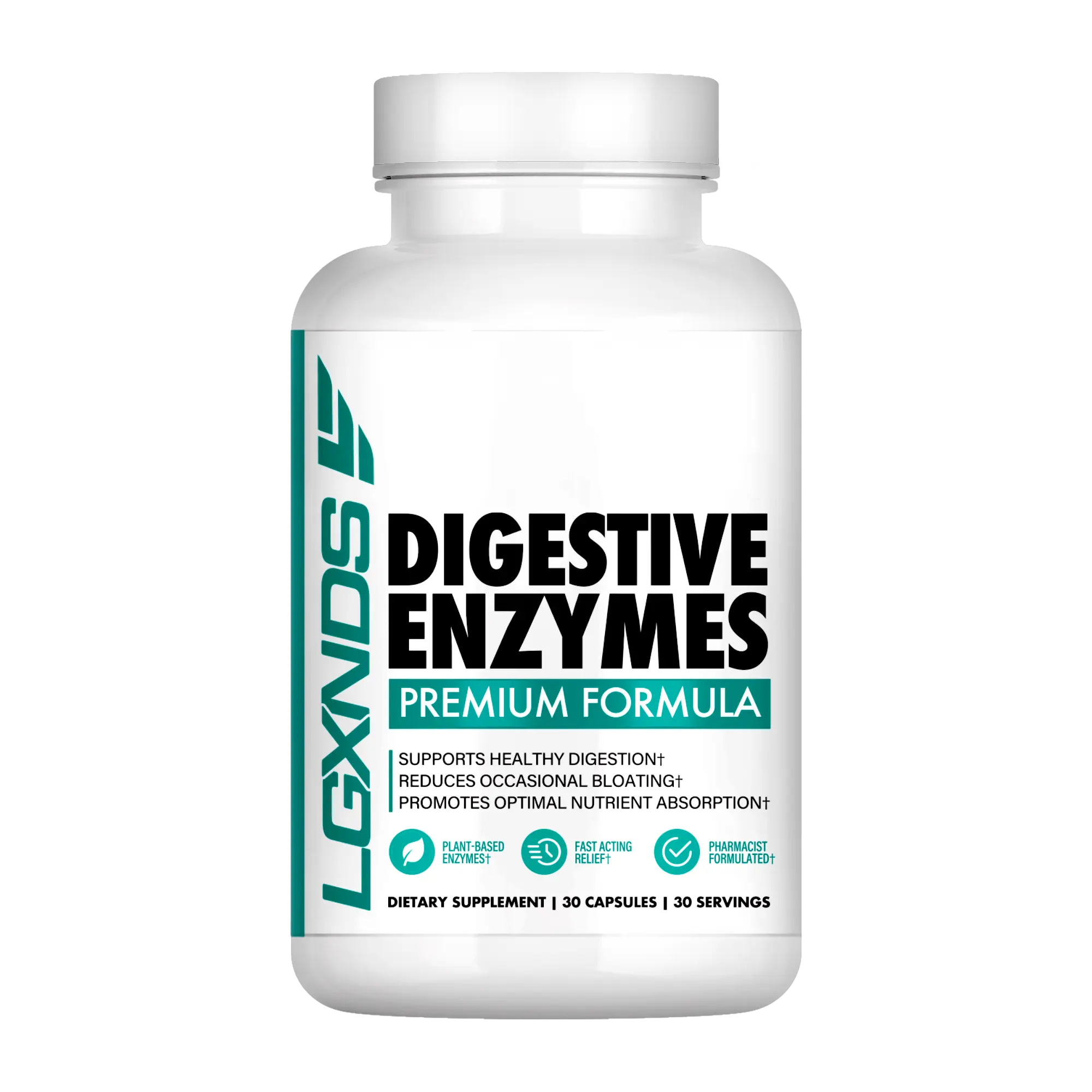 LGXNDS Digestive Enzyme Blend | 3 Patented Enzymes DigeSEB Super HemiSEB and Peptizyme SP | Bloating and Digestive Wellness Support | Vegan Daily Formula