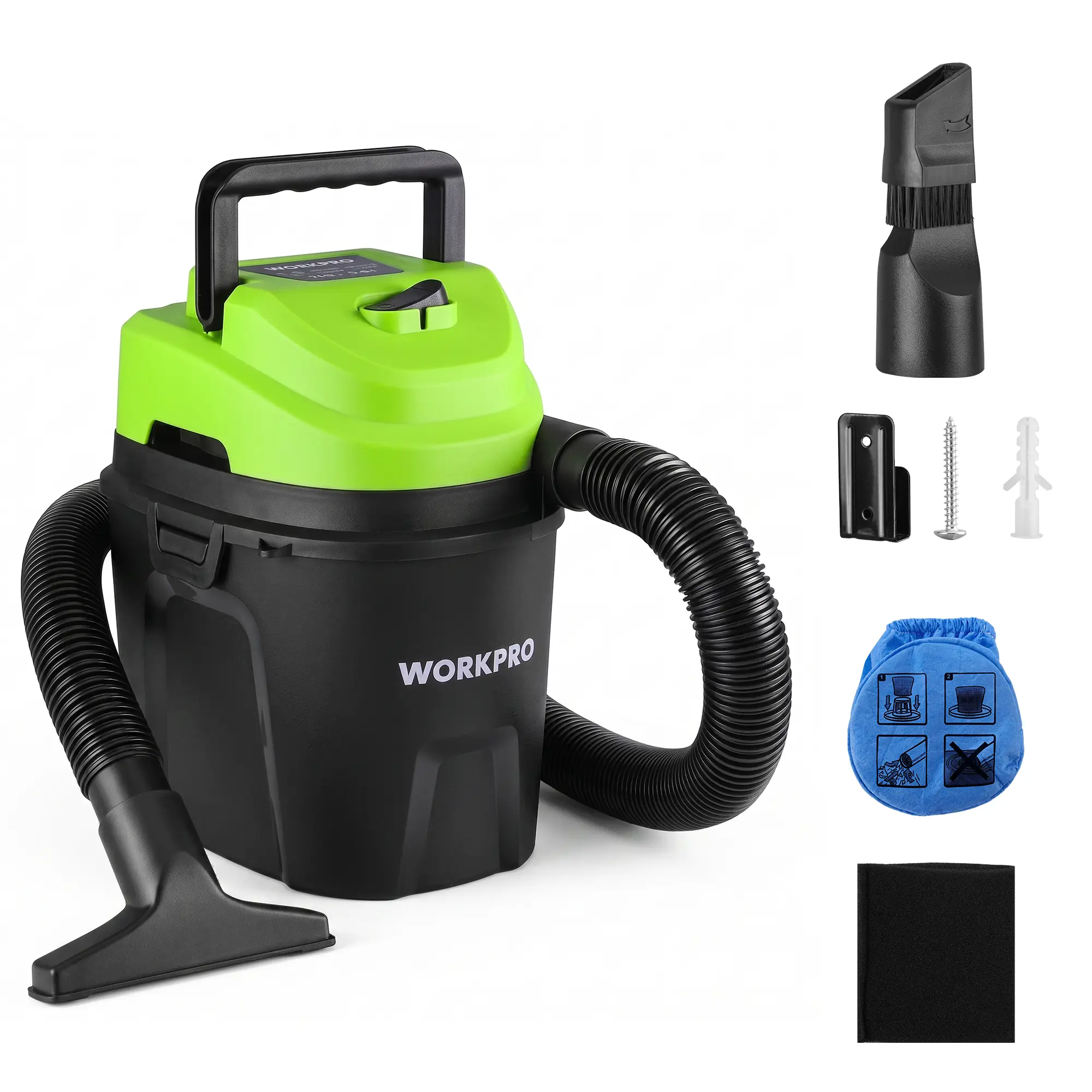 #summersale WORKPRO 1.5 Gallon Wet Dry Vacuum Cleaner, 2.5 Peak HP Portable Shop Vacuum with Powerful Suction, Lightweight Wet/Dry Vac for Car, Garage & Home Cleaning, Wall-Mount Storage