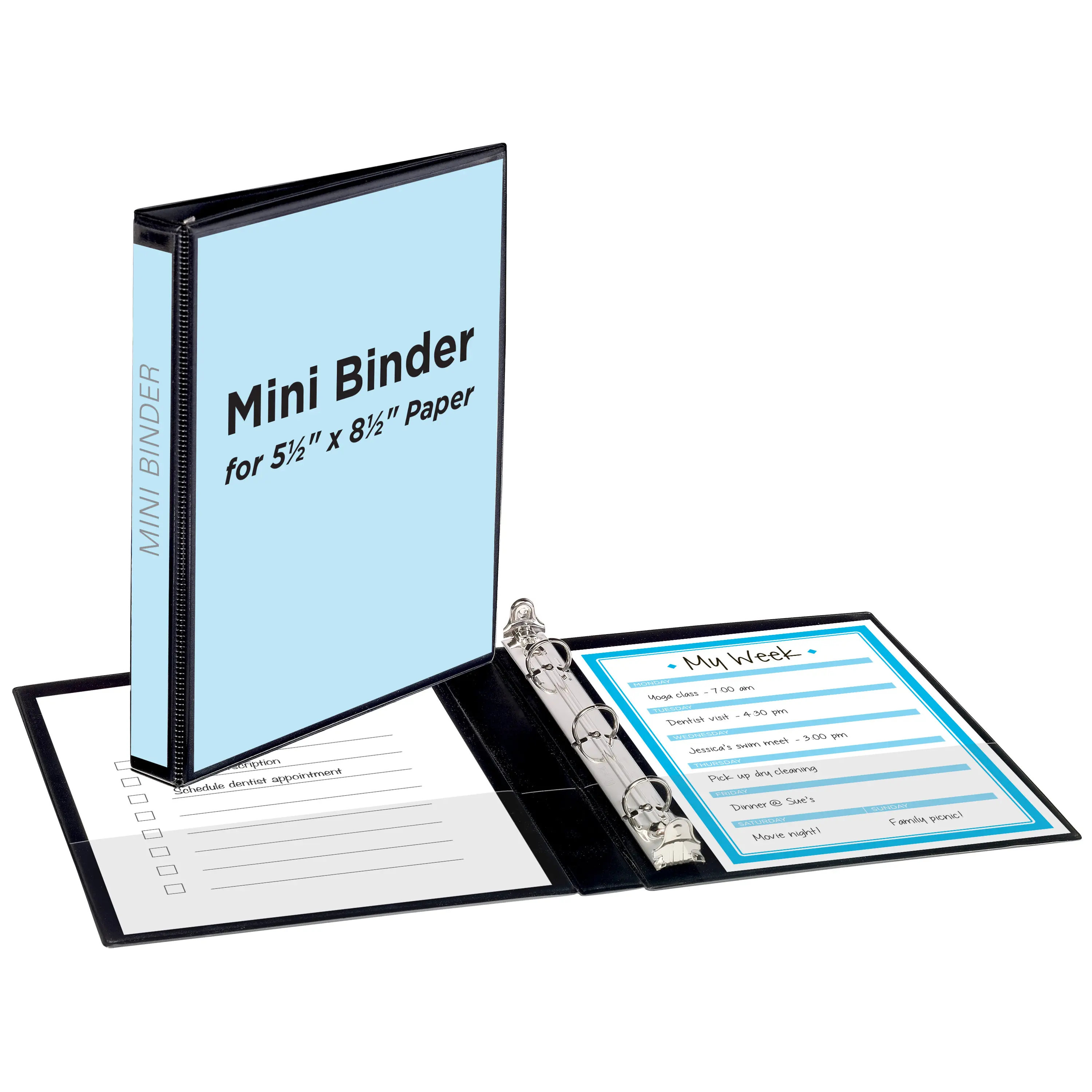 Avery® Mini Durable View 3 Ring Binder, Holds 5.5" x 8.5" Paper, 0.5" Round Rings, 100-Sheet Capacity, 0.7 Inch Wide Spine, 1 Black Binder, Great for Home, School Supplies, Office, and More (27725)