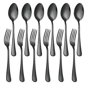 12-PCS Black&Silver Stainless Steel Silverware Set, Flatware Set for Kitchen, Cutlery Set and spoon set,Silverware Set, Silver Stainless Steel Flatware Set