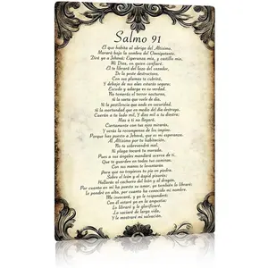 8x12in Waterproof Traditional Rustic "Salmo 91" Spanish Psalm Aluminum Metal Print Sign - Christian Wall-Mount Decoration, Vintage Religious Decorations, Religious-Themed Christianity Decor with Scrollwork, Water Proof Gift for Home
