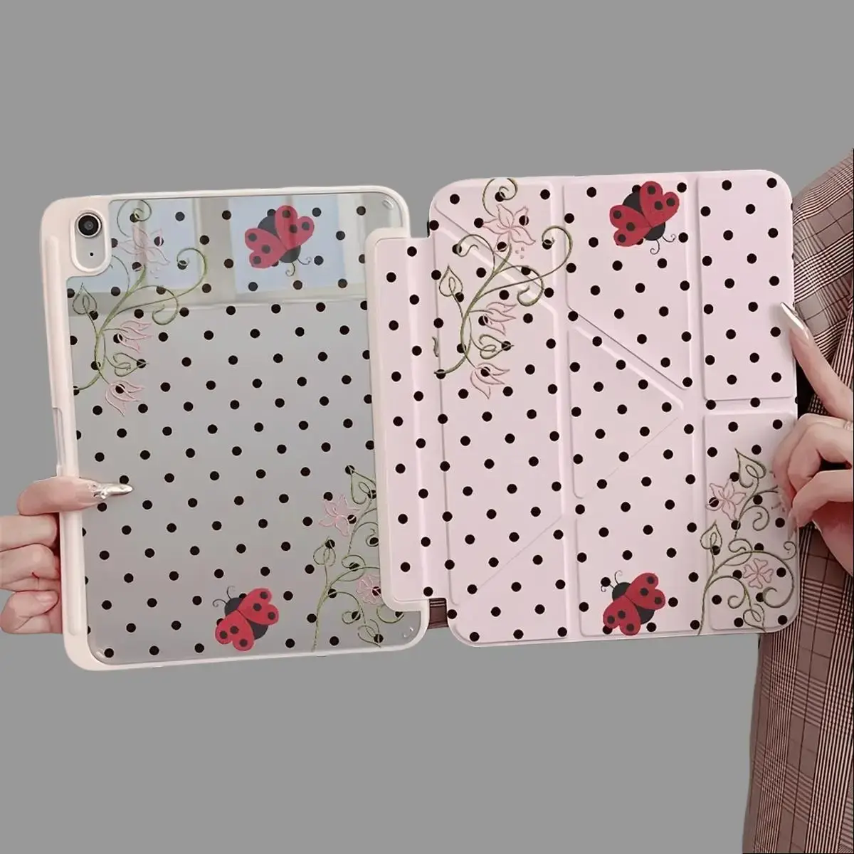 Pink Dot Case for iPad A16 2025 / iPad air 6/ iPad mini 6, Slim Stand Cover with Soft Translucent Frosted Back Pencil Slot,  Tablet Cases Holder Protection, Accessories, Leather Computer Foldable Protective