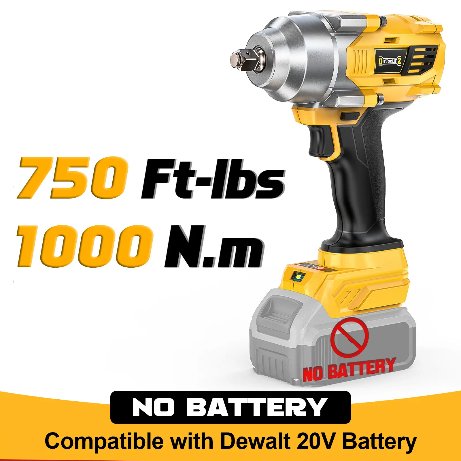 750Ft-lbs (1000N.m) Impact Wrench 1/2 inch Compatible with Dewalt 20V Battery (Battery NOT Included!), High Torque Brushless Impact Gun with 4-Mode Speed backtoschool
