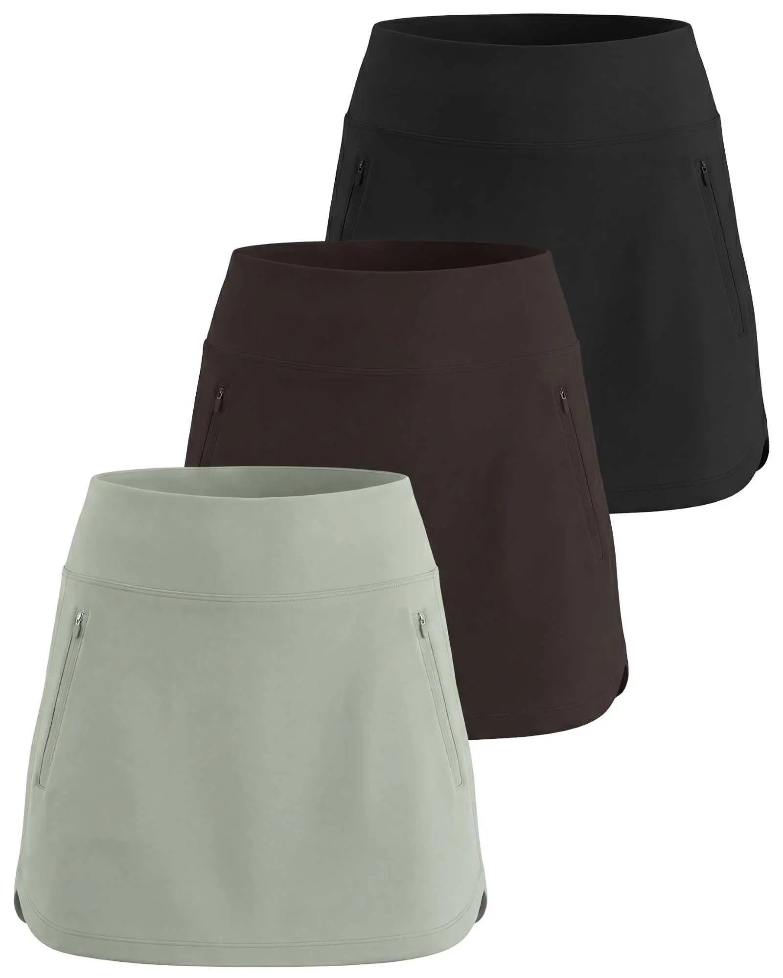 Real Essentials 3 Pack: Women's 16" Curved Hem Golf Skort with Zip Pockets - Ladies Athletic Tennis Pickleball Workout Skirts