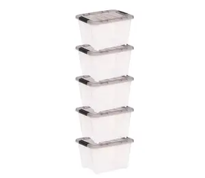 19QT Stack & Pull Clear Plastic Storage Box, Lid Gray, Set of 5