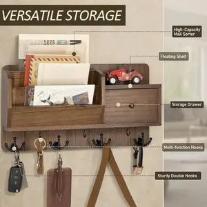 Wooden key holder, wall-mounted envelope organizer, entryway storage rack, coat rack.