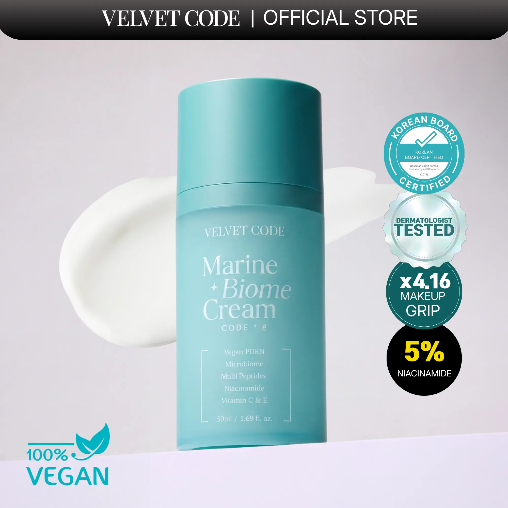 [Velvet Code] Hydration Booster for Skin Perfecting Makeup Prep | Marine Biome Cream | Uneven Tone, Rough Texture, Dark Spots & Blemishes, Anti-Aging | Dermatologist Made Korean Skincare
