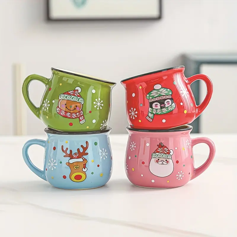 Family Set Ceramic Christmas Mousse Cups, 2/4-Pack Coffee Cups Sets Breakfast Water Glasses, Festive Home Decor, Durable, Stylish, Cozy and Aesthetic Design, Ceramic Coffee Mug, Ceramic Mugs, Kitchen Drinkware Cups, Drink Drinkware