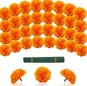 [New Deal]- Artificial Marigold Flowers with Stems, 60 Pcs Silk Flowers Orange Marigolds for Day of The Dead Decor, Dia de Los Muertos, Diwali Decor, Ofrenda Decor, DIY Marigold Garland (60, Orange)