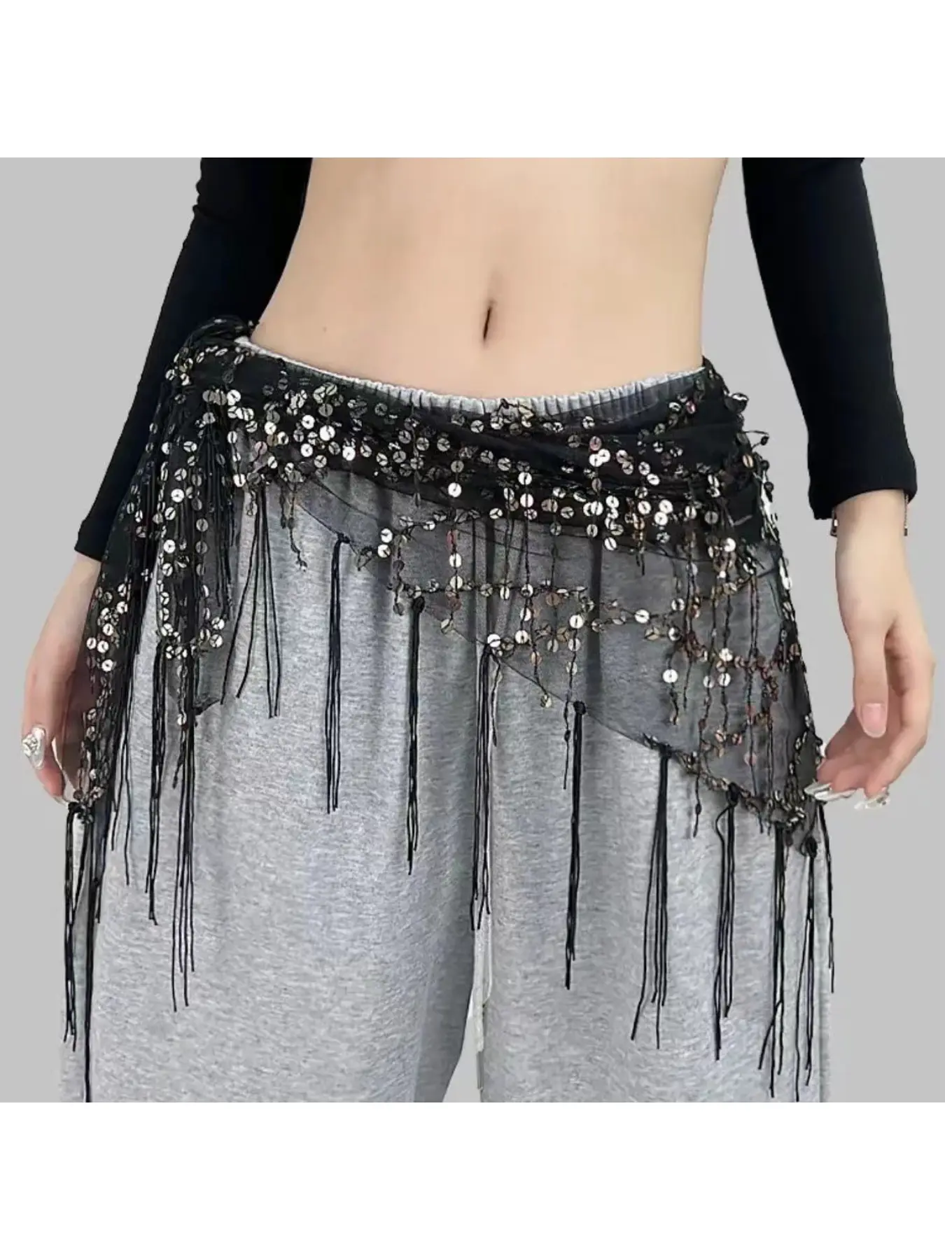 New trendy internet-famous jazz dance Aesthetic hip scarf, street dance waist chain, hip scarf accessory, sequin triangle scarf, fringe belt, versatile waist wrap