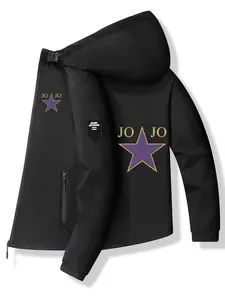 Men's Fashion Jacket with Jojo Logo, Stylish Zipper Pockets, Casual Hooded Design, Spring & Fall Wear, Polyester Material, Fitted Outerwear