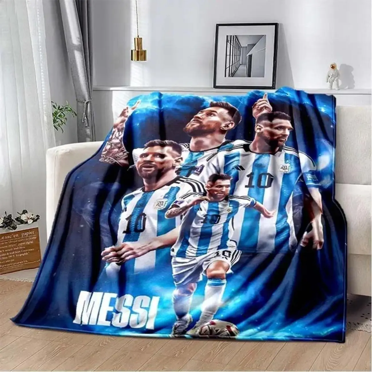 Football superstar L-Leo-Messi-i flannel adult and children's blanket sofa bed decoration blanket portable blanket gift It is an excellent gift for children, family and friends  Applies to Super soft  decorative sofa/sofa/bedroom