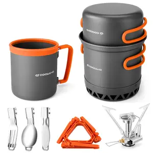 Camping Pots with Heat Exchanger Camping Cooking Set with Portable Camping Stove Camping Mess Kit Include Mug, Folding Utensil Set, Canister Stabilizer for Backpacking Outdoor Hiking & Picnic