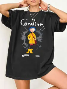 Women's "Coraline" Cartoon Graphic Oversized Vintage Fit T-Shirt - Retro Animated Movie Fan Tee