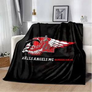 Hells Angels MC Biker Club Cozy Flannel Blanket - Winged Skull, Motorcycle-Themed, Soft Warm Home Textile Throw for Biker Enthusiasts, Couch, Gaming Rooms, Dorm Bed Decor Gift