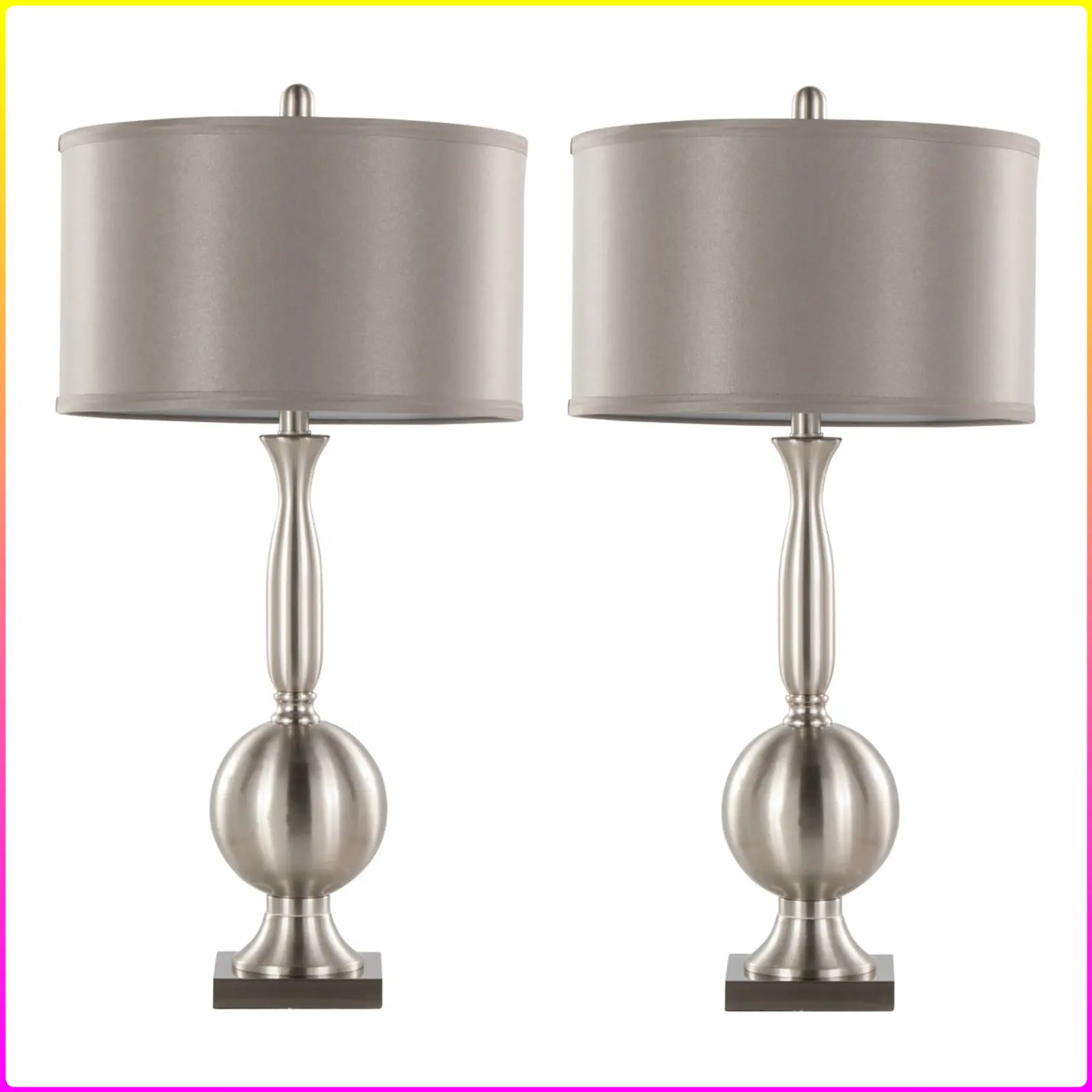 Joan 30" Contemporary Metal Table Lamp in Brushed Nickel with Grey Satin Shade from Grandview Gallery by LumiSource - Set of 2 (BULBS NOT INCLUDED)