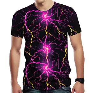 Unisex Neon Lightning T-Shirt, Black with Vibrant Pink & Yellow Electric Bolt Patterns, Perfect for Music Festivals, Parties & Casual Streetwear, Trendy Graphic Tee for Adults