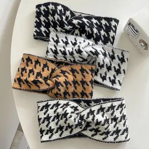 Female 4pcs Vintage Winter Knitted Headbands - Houndstooth Twist Ear Warmers for Women, Thick Soft Stretchy Wide Bands, Warm Hair Accessories for Outdoor Sports, Travel,summervibes