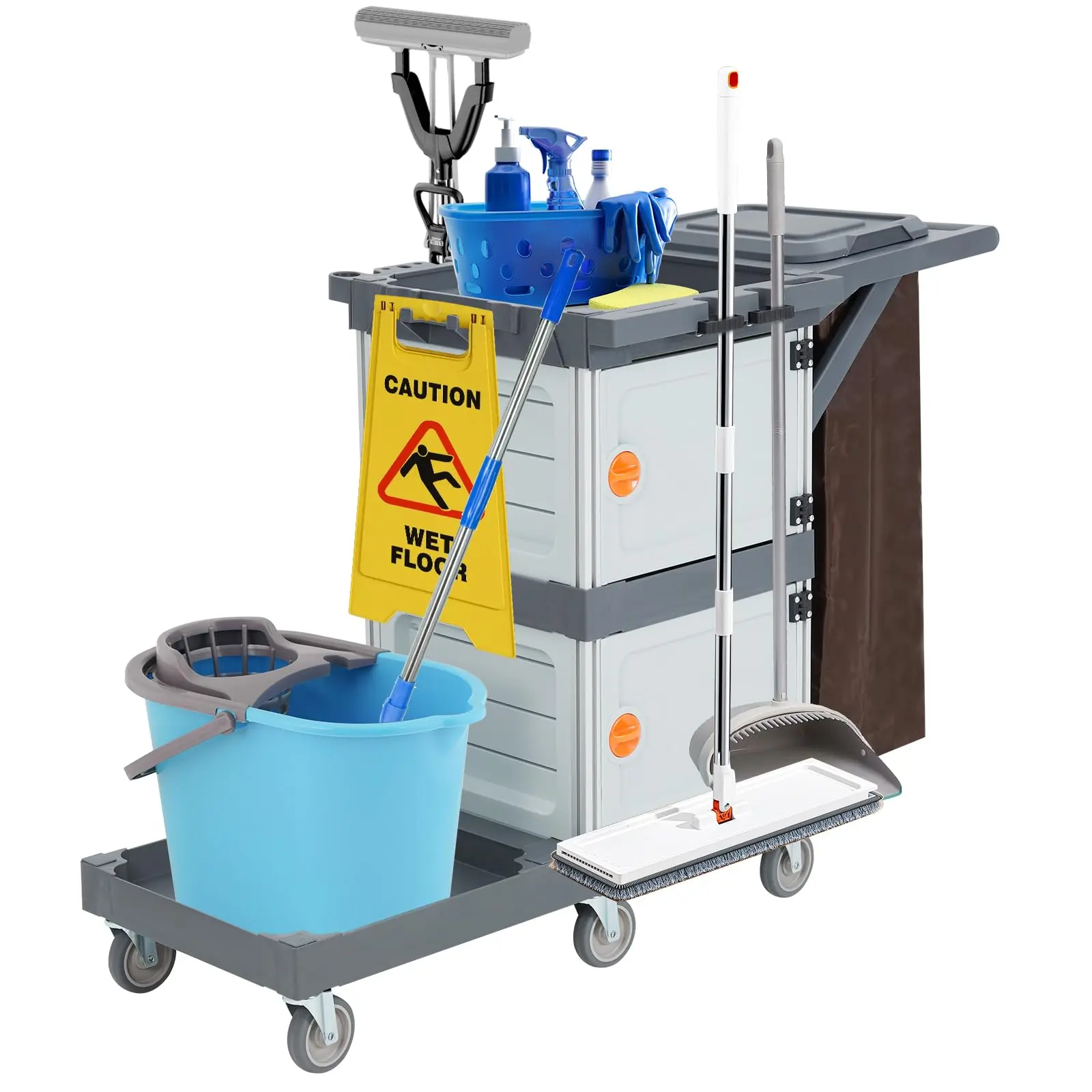 Commercial Janitorial Cart with Cabinet – Heavy Duty Cleaning Cart with 30 Gal Bag for Efficient Housekeeping