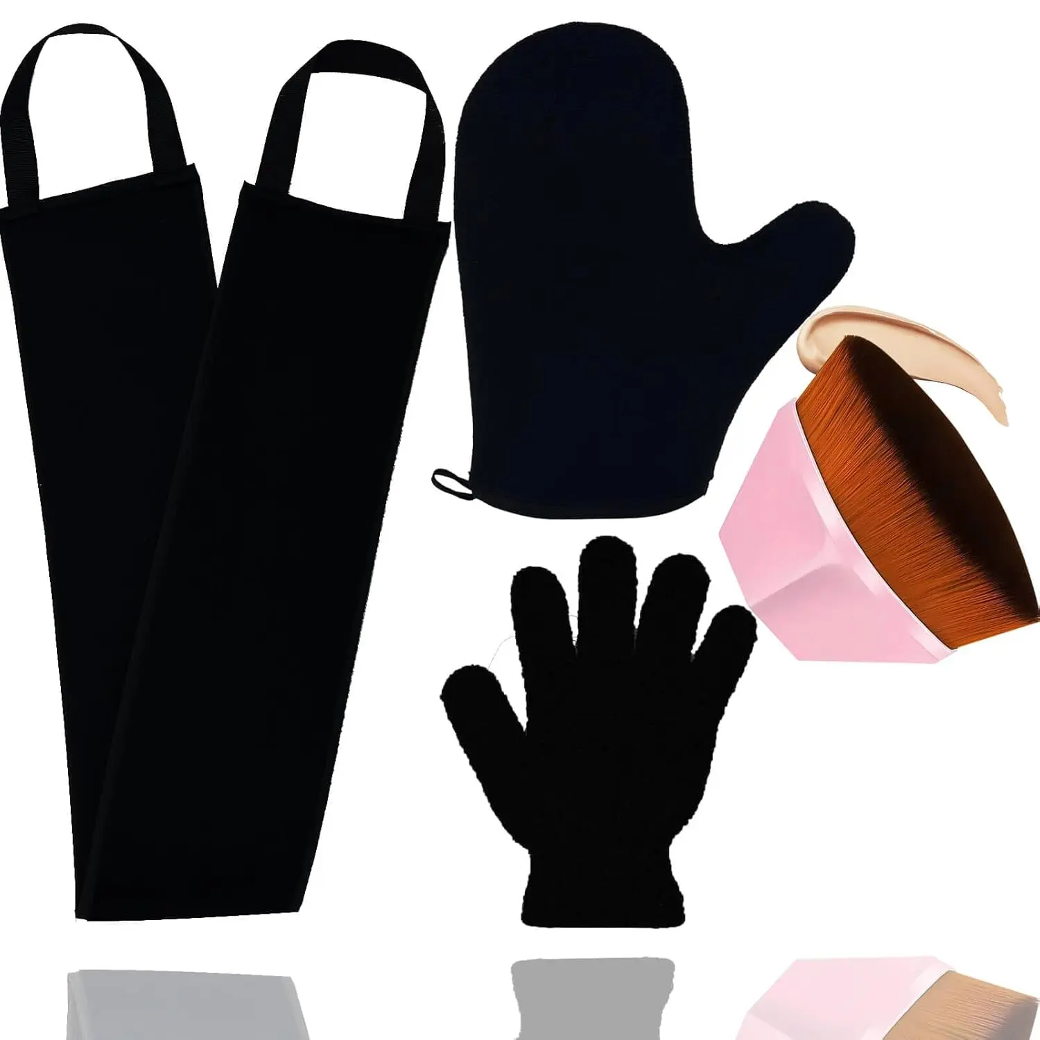 4PCS Waterproof Washable Self Tanning Mitt Applicator Kit - Soft Fabric, Solid Stitched, Includes Tanning Mitt, Exfoliating Glove, Mini Face Glove, Waterproof Liner Makeup Tan Brush for Personal Bath Use