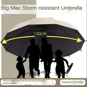 Windproof Strong 130cm Reinforced Manual Folding Umbrella, Large Wind & Water Resistant Design, Durable Outdoor Accessory