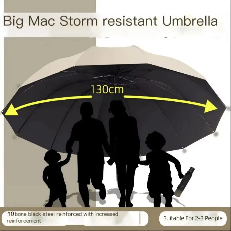 130cm Steel-Reinforced Manual Folding Umbrella, Windproof, Waterproof, Large Durable Home & Outdoor Accessory Suitable for Daily Use