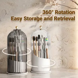 Dustproof Toothbrush Holders with Cover, Rotating Electric Toothbrush and Toothpaste Holder for Bathroom Countertop, 3 Slots Transparent Make up Brushes Organizer for Vanity Toothbrush Brushes Storage Bucket,Mother's Day Gift-YY1
