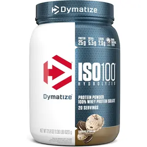 Dymatize ISO100 Hydrolyzed Protein Powder, 100% Whey Isolate Protein, Gluten Free, Cookies and Cream, 20 Servings - Healthcare, Fitness
