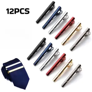 12PCS Men'S Tie Clips, Tie Strip Clip Set for Necktie, Fashionable and Versatile,Wedding, Pin Clip,To Match At Will, Men'S Clothing Accessories