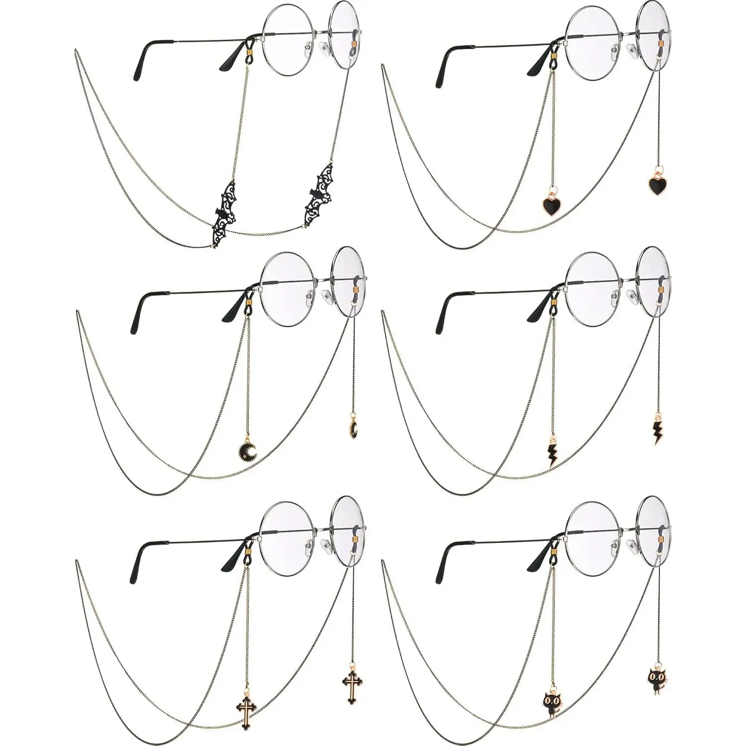 Gothic Glasses Chains for Women (6-Count Bulk), Anti-Lost Eyeglass Leash Sunglasses Holder Strap with Glasses Grips, Synthetic, Female, Six Pieces
