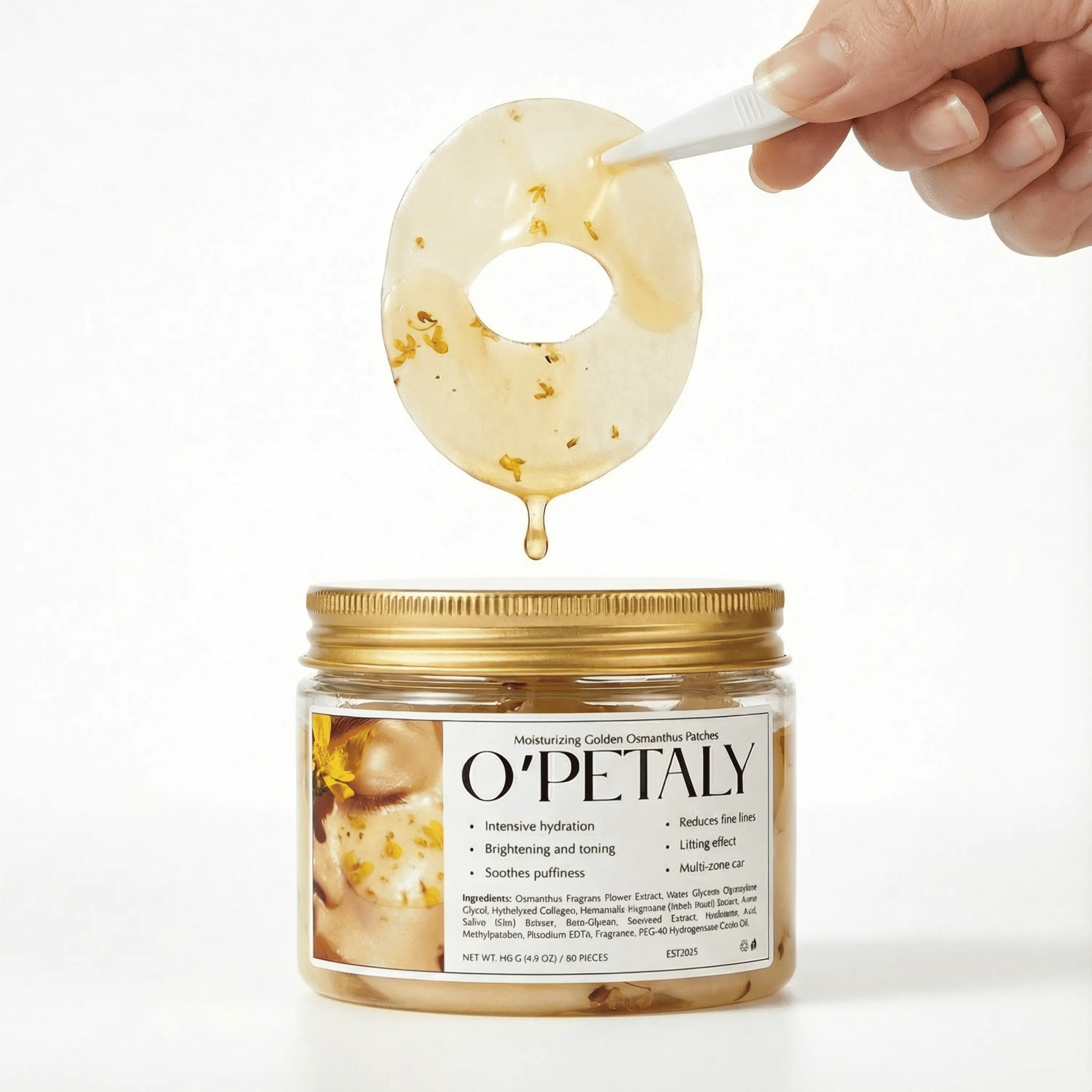 [O'PETALY] Golden Osmanthus Eye Patches (80 Pieces) |  Legendary Botanical Formula Reduces Appearance of Puffiness &  Dark Circles in 15 Minutes | Multi-Zone Fabric Patches