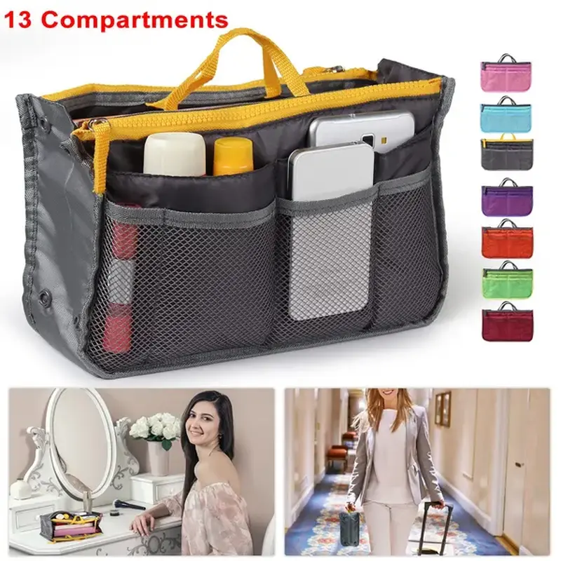 Women Lady Travel Insert Handbag Organiser Makeup Bags Toiletry Purse Liner W/Hand Strap
