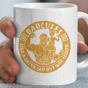 Dadcules Coffee Mug, Funny Greek God Father's Day Gift, Cool Dad Birthday Present, Hercules Inspired Father Mug, White Ceramic Cup Coffee & Tea Mug – White Ceramic Office Cup, Perfect Gift Mug or Daily Use
