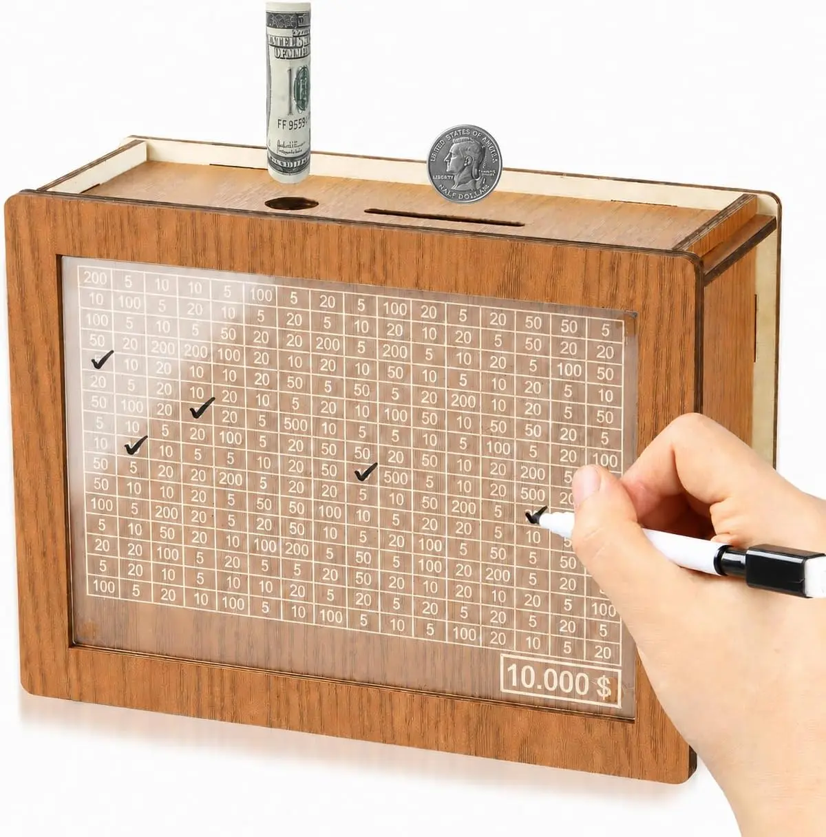 10000 Savings Challenge Box, Money Saver Box 10k Smash, Wooden Digital Save Piggy Bank , Cash Vault Wooden Savings 10,000 Dollar, Caja De Ahorros, Cashbox Kakeibo