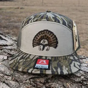 Embroidered Turkey Hunting Hat, Camo Snapback Trucker Cap, Outdoor Hunter Hat, Mossy Oak Style Camouflage Cap, Gift for Hunter Dad