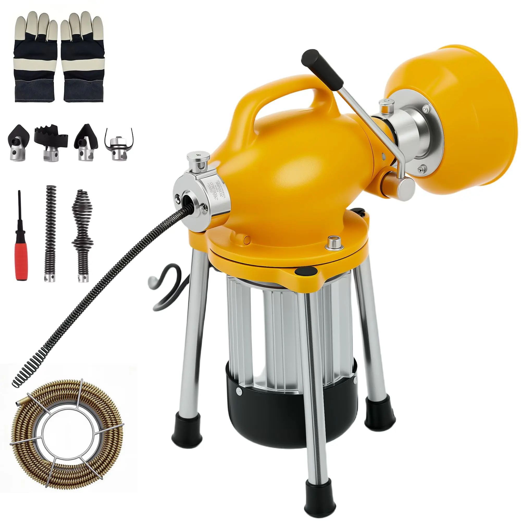 Garvee Portable Drain Cleaning Machine,  Auto Feed Electric Drain Cleaner Machine Auger Sewer Snake with 66 FT x 5/8" & 16 FT x 3/5" Steel Cables & 6 Cutters, for 1.6"-4" 500 w 400 RPM