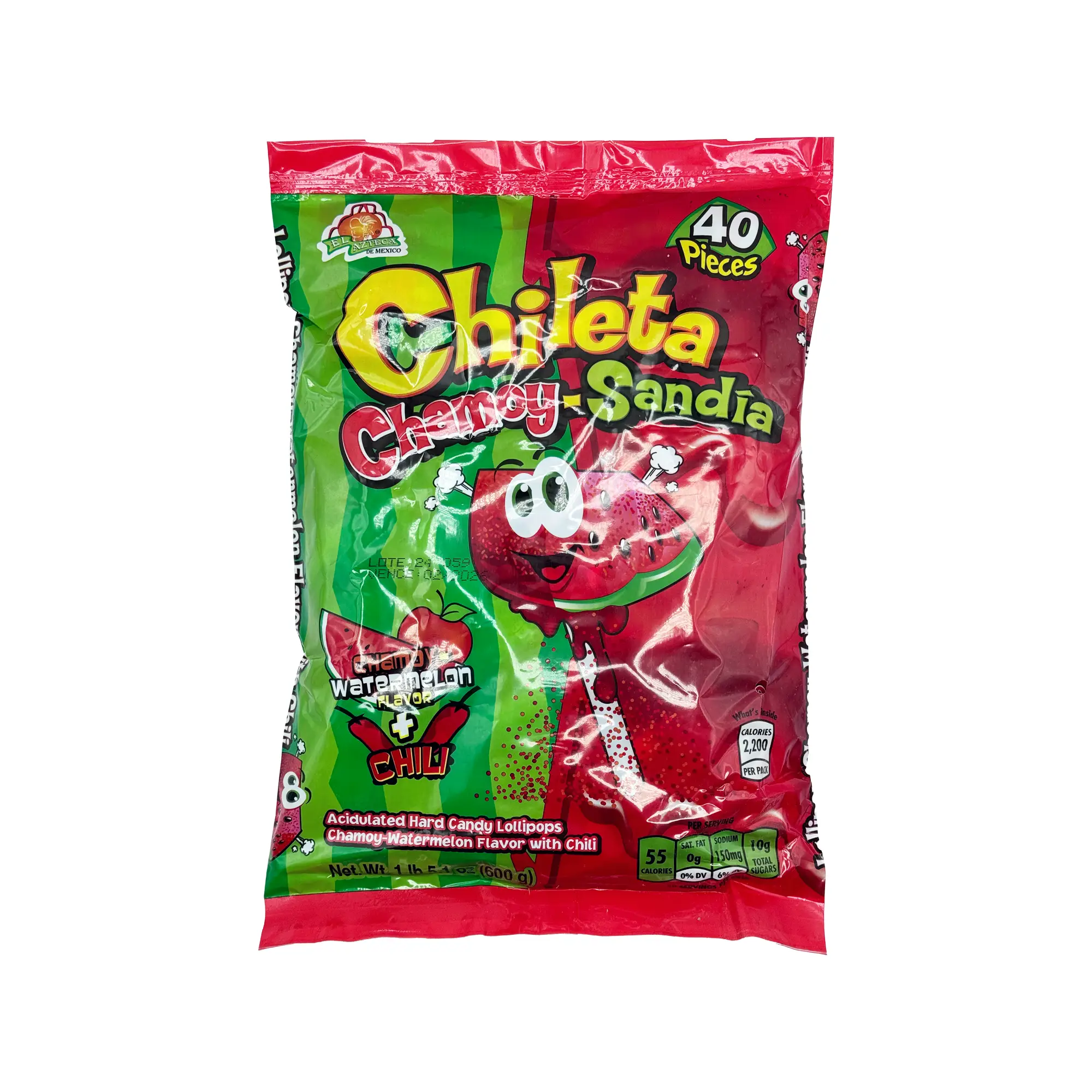 Chileta Chamoy Sandia Lollipop Spicy Watermelon Acidulated with Chili, 40 Pieces, Mexican Candy Dulces Mexicanos Suckers Snack