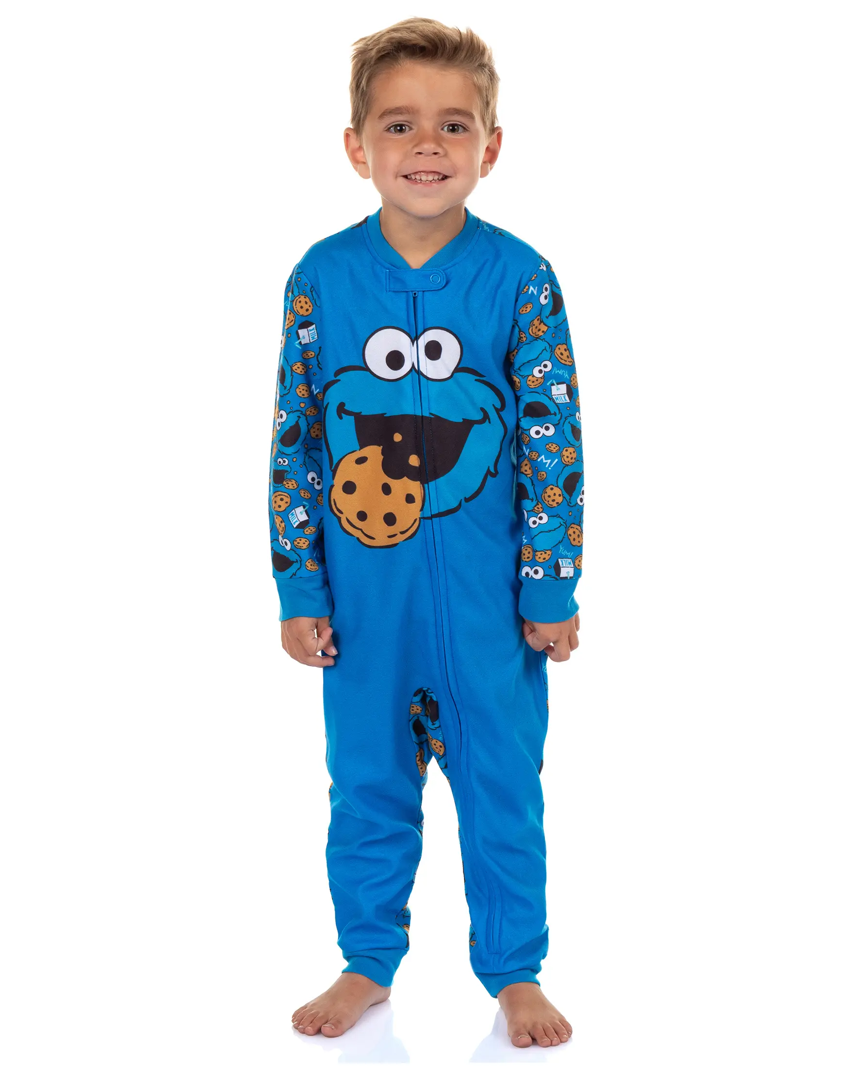 Sesame Street Cookie Monster Pajamas Toddler Zip Front Fleece Footless Union Suit Sleeper, Sleepwear, Cookies