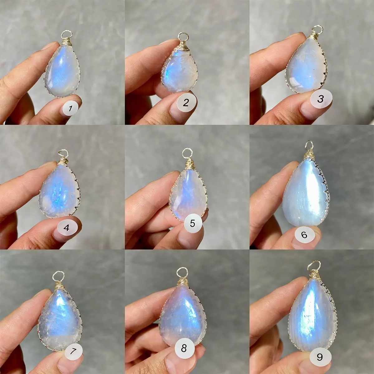 1 count Blue Moonstone Water Drop Pendant Oval Cabochon Reiki Healing Stone Necklace Jewelry Women's
