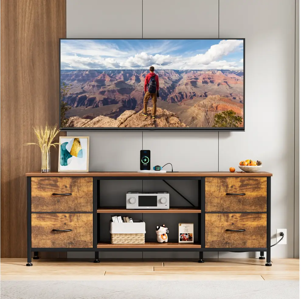 4 Drawers Dressers for Bedroom, TV Stand with Power Outlet for 55" TV Chest of Drawers for Living Room