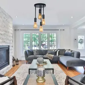 1Pc Black/Gold Retro 4-Head E27 Bulb Base Pendant Light, Versatile Use Suitable For Bedroom, Kitchen, Hallway, Corridor Chandelier(Without Bulb)