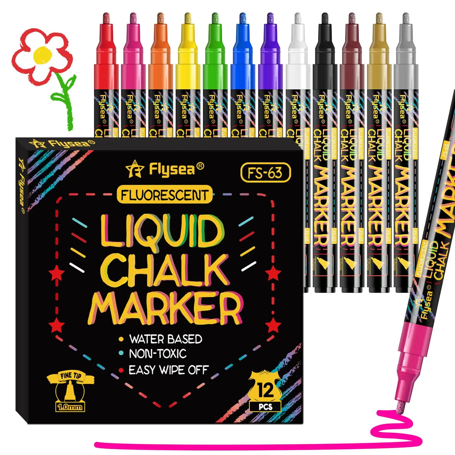 12 Colors Liquid Chalk Marker Pen, 12pcs/set 1mm Fine Tip Washable Marker Pen, Art Supplies for Blackboard and Whiteboard, Paint Pens Drawing Markers