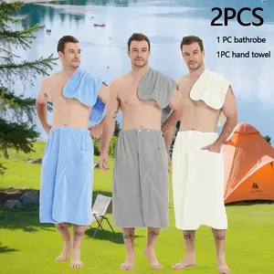 Men's Adjustable Pocket Design Bathrobe, 2 Counts Quick Drying Absorbent Bathrobe, Bathing Accessories for Home Bathroom Hotel, Towel Robes, Toweling Robe