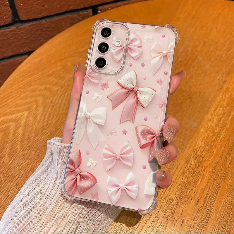Aesthetic Bow Ribbon Pink Stylish Design Phone Case For SAMSUNG GALAXY A14 A15 A16 A25 A26 A34 A35 A36 A53 A54 A55 A56 4G 5G Gift Ideas Anti-drop Cellphone Protective Case Soft Transparent Shockproof Mobile Phone Cover